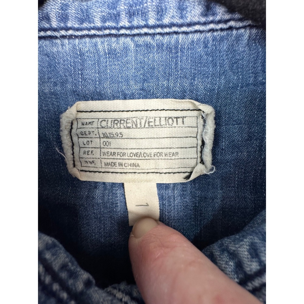 Current Elliott Denim Shirt Womens Blue Lt Wash Button Down Western Distressed - Picture 2 of 12